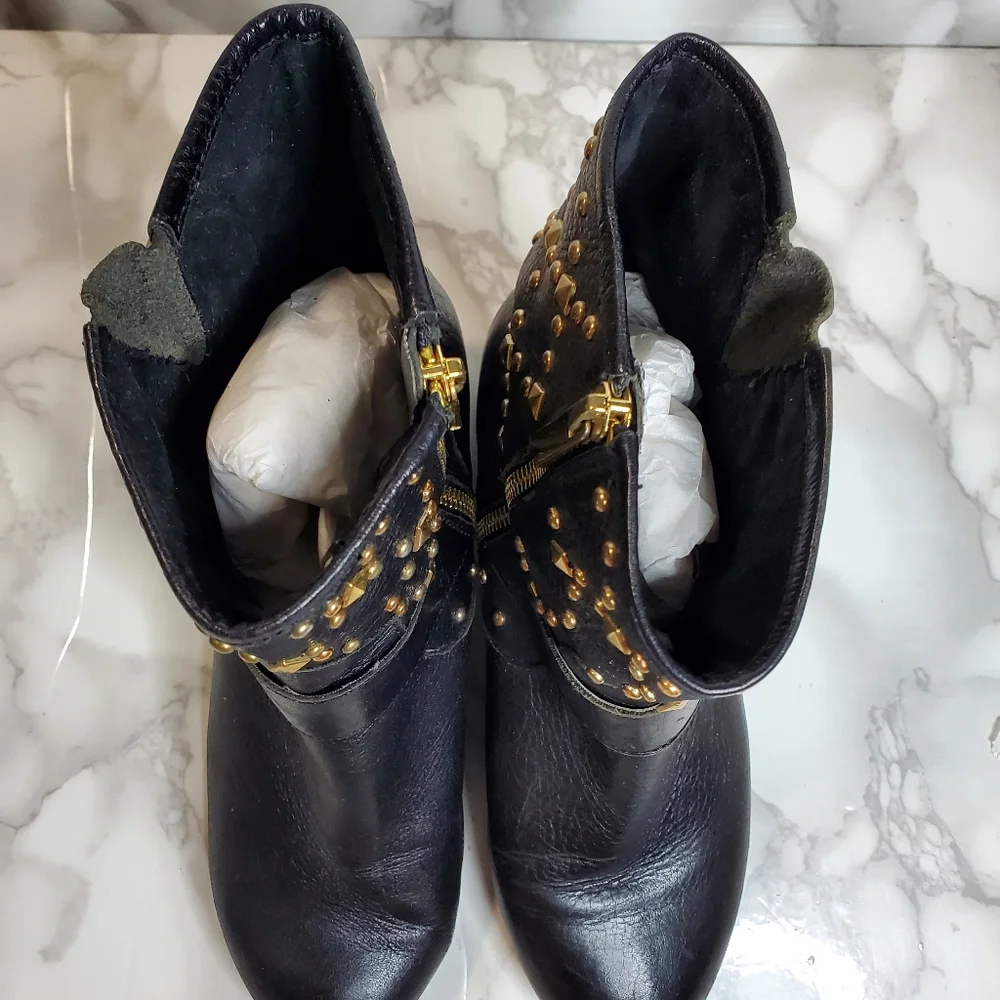 I.N.C Golf Studded Black Leather Ankle Boots 7.5